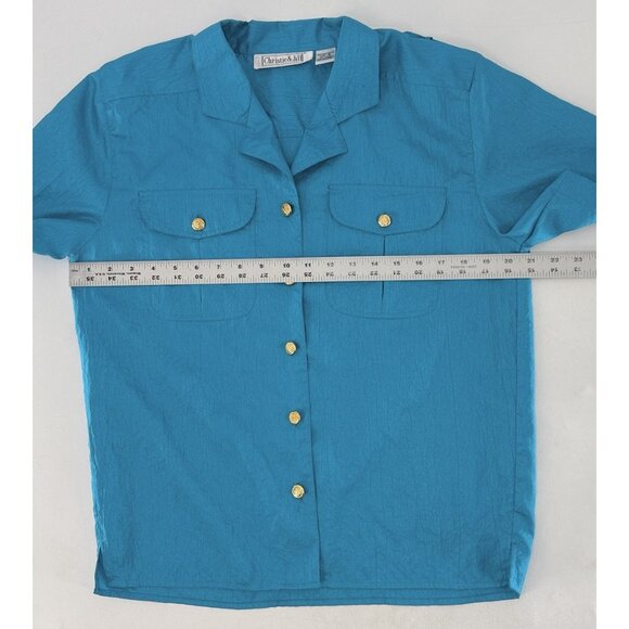 Christie & Jill Bright Blue Gold Nautical Button Up Shirt Blouse Blouse Sz 6 - Picture 8 of 8